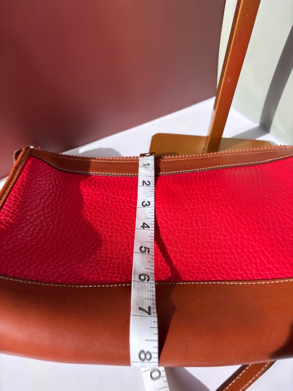 DOONEY & BOURKE Vintage 80’s AWL Red and Tan Leather Crossbody Bag - Picture 7 of 7